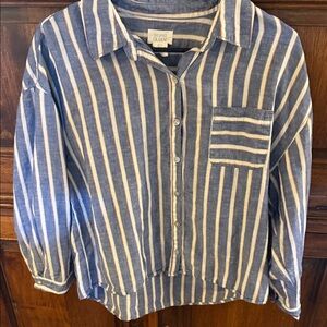 Blue and White Striped Button-Up Shirt